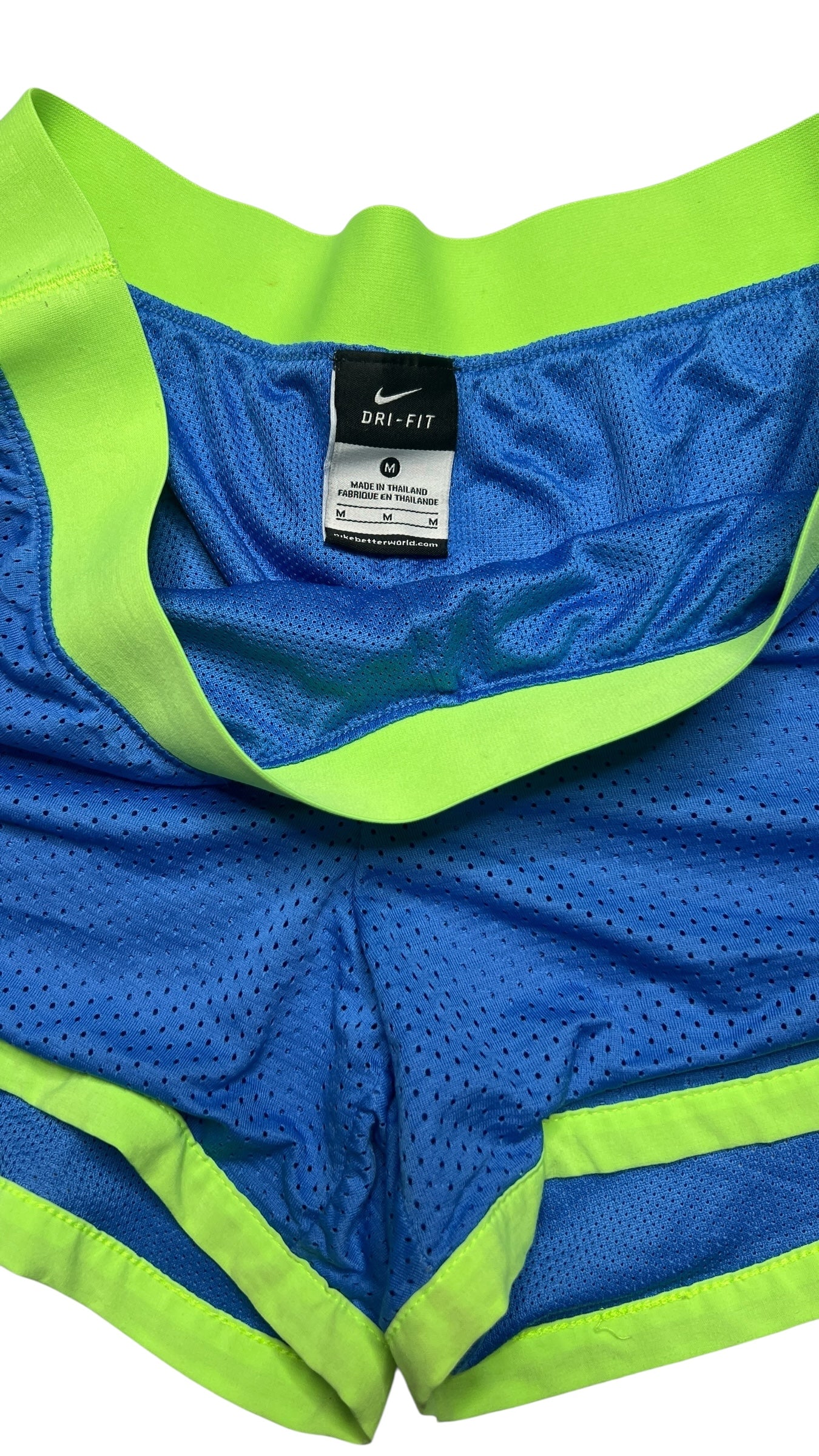 Nike Dri-FIT “Just Do It” Mesh Running Shorts – Blue & Neon Green | Size M