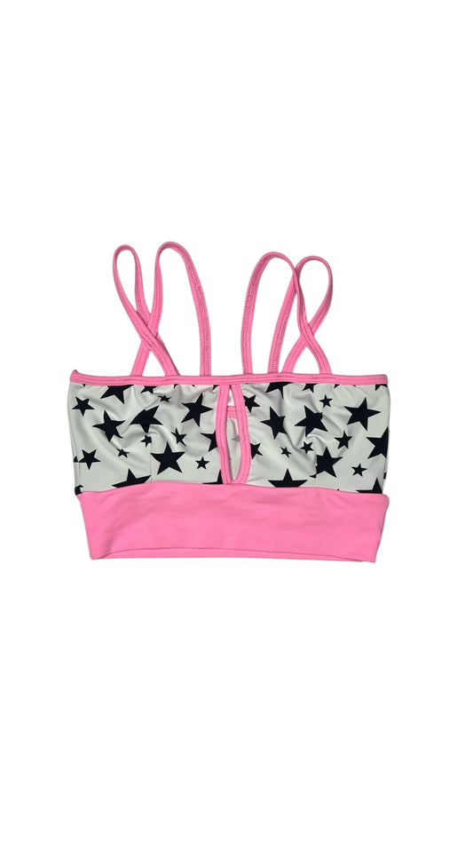 Pink & Star Print Strappy Sports Bra – Size Small