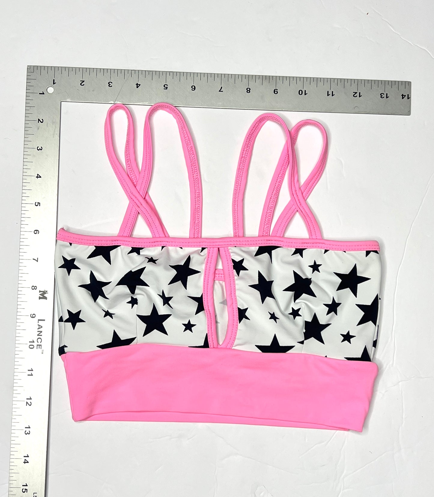 Pink & Star Print Strappy Sports Bra – Size Small