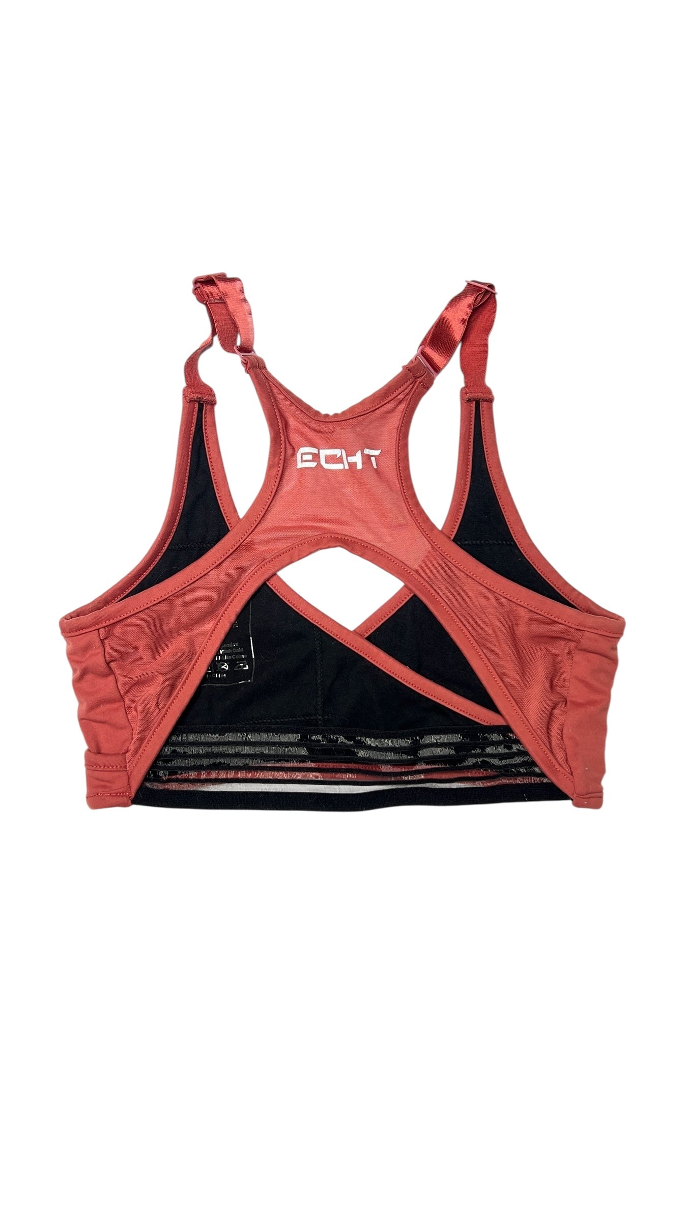 ECHT Rust Red Cross-Front Sports Bra – Adjustable Straps (Size Small)