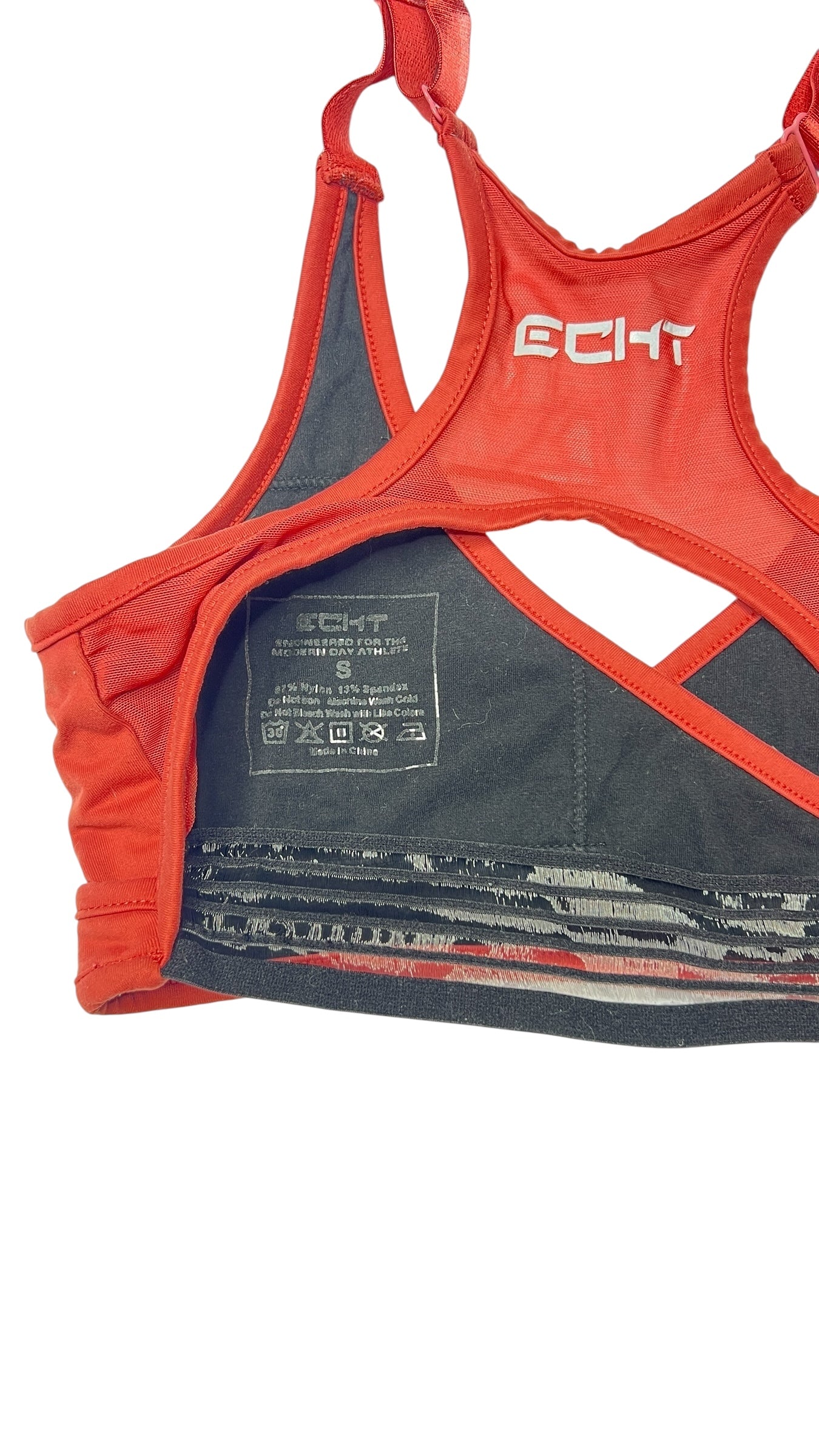 ECHT Rust Red Cross-Front Sports Bra – Adjustable Straps (Size Small)