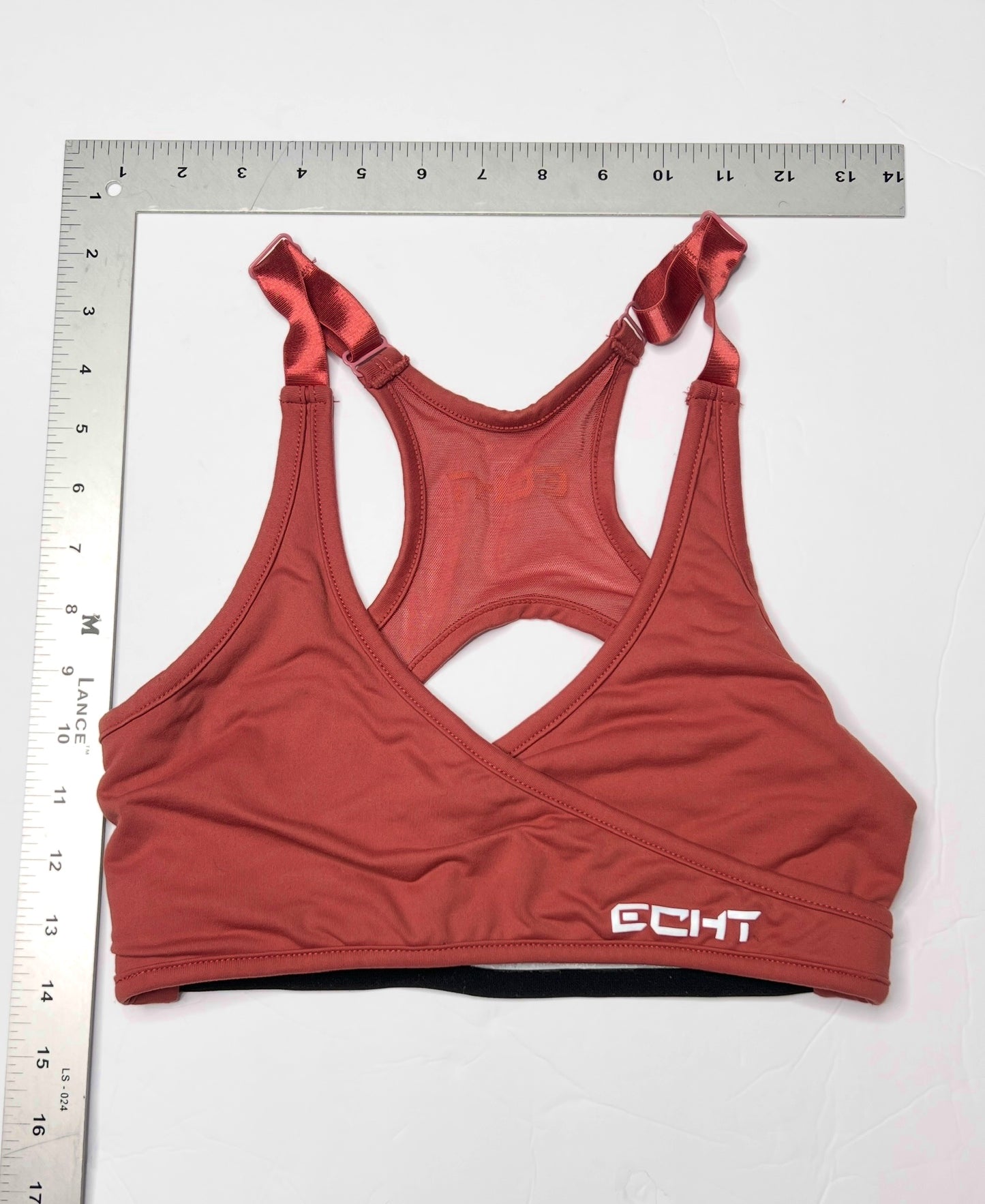 ECHT Rust Red Cross-Front Sports Bra – Adjustable Straps (Size Small)