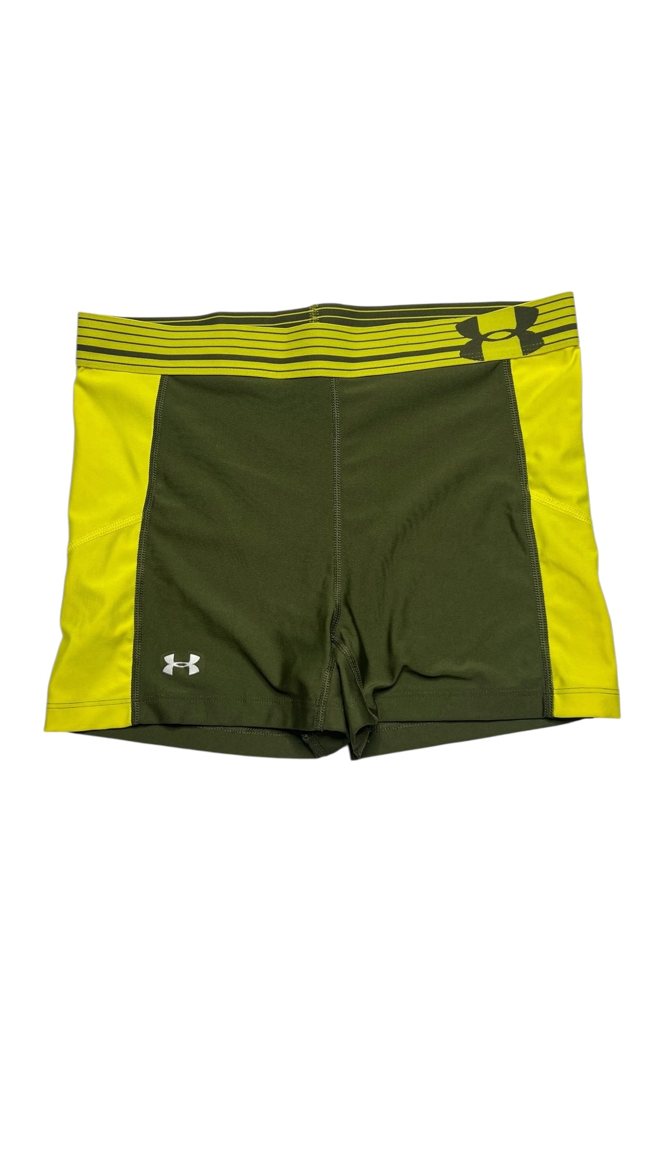 Under Armour Compression Shorts - Olive Green & Neon Yellow (Size Medium)