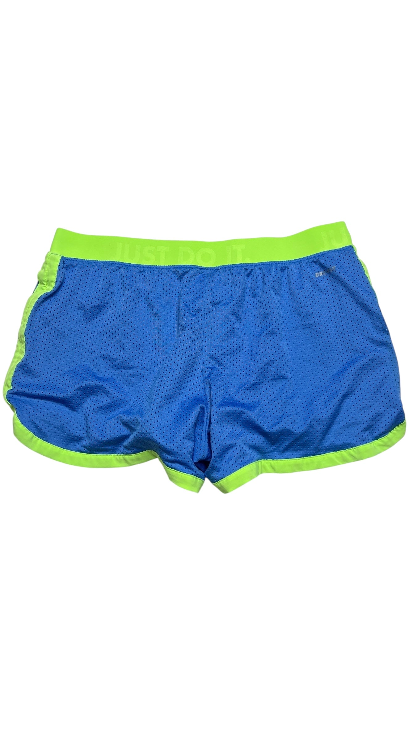 Nike Dri-FIT “Just Do It” Mesh Running Shorts – Blue & Neon Green | Size M