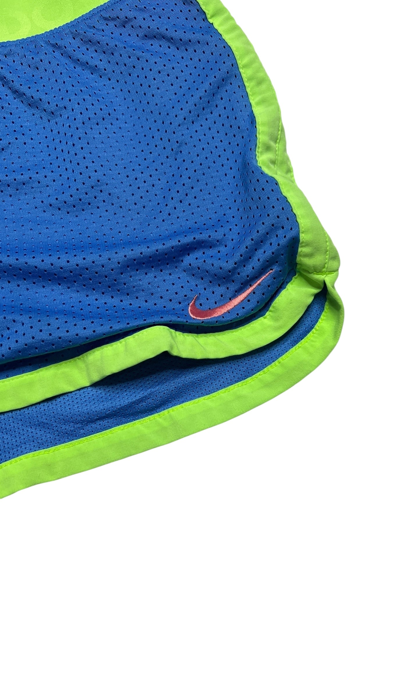Nike Dri-FIT “Just Do It” Mesh Running Shorts – Blue & Neon Green | Size M